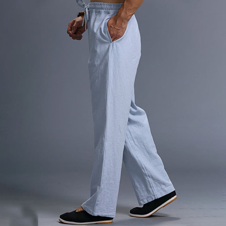 Pantalon décontracté en lin uni avec cordon de serrage et poches pour homme Buddha Stones - image 37