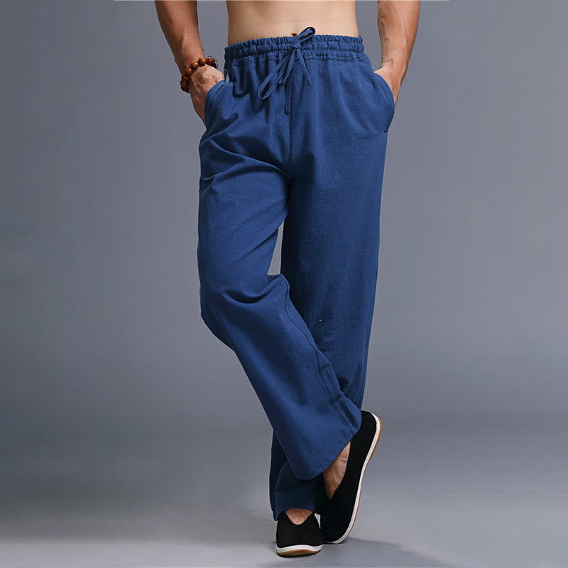 Pantalon décontracté en lin uni avec cordon de serrage et poches pour homme Buddha Stones - image 22