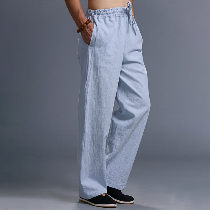 Pantalon décontracté en lin uni avec cordon de serrage et poches pour homme Buddha Stones - image 38