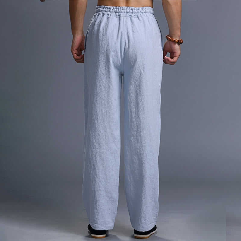 Pantalon décontracté en lin uni avec cordon de serrage et poches pour homme Buddha Stones - image 35
