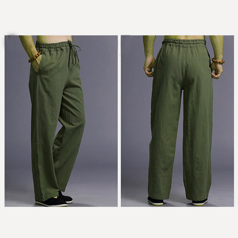 Pantalon décontracté en lin uni avec cordon de serrage et poches pour homme Buddha Stones - image 41