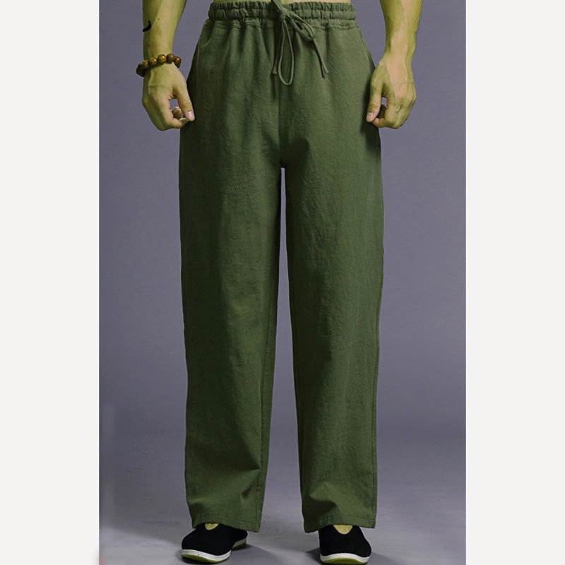 Pantalon décontracté en lin uni avec cordon de serrage et poches pour homme Buddha Stones - image 40