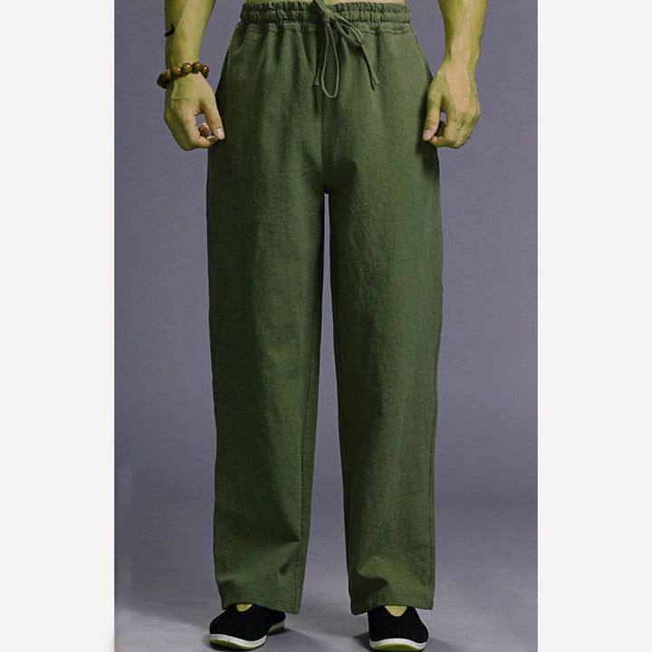 Pantalon décontracté en lin uni avec cordon de serrage et poches pour homme Buddha Stones - image 40