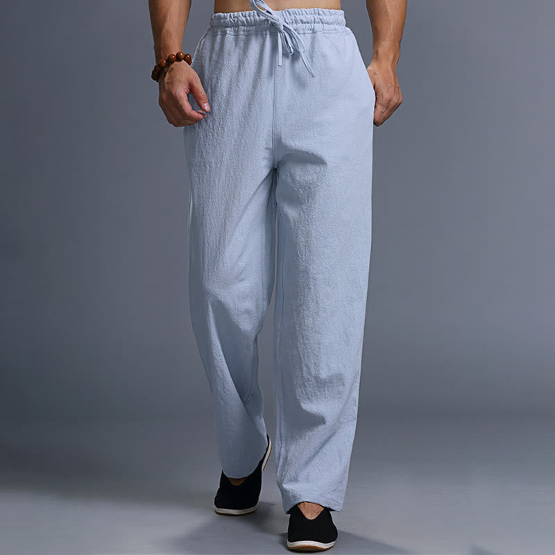 Pantalon décontracté en lin uni avec cordon de serrage et poches pour homme Buddha Stones - image 32