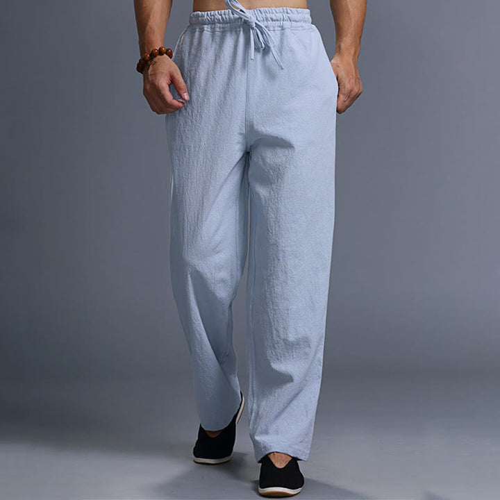 Pantalon décontracté en lin uni avec cordon de serrage et poches pour homme Buddha Stones - image 32