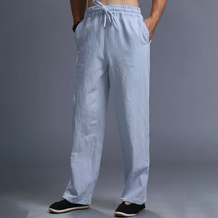 Pantalon décontracté en lin uni avec cordon de serrage et poches pour homme Buddha Stones - image 36