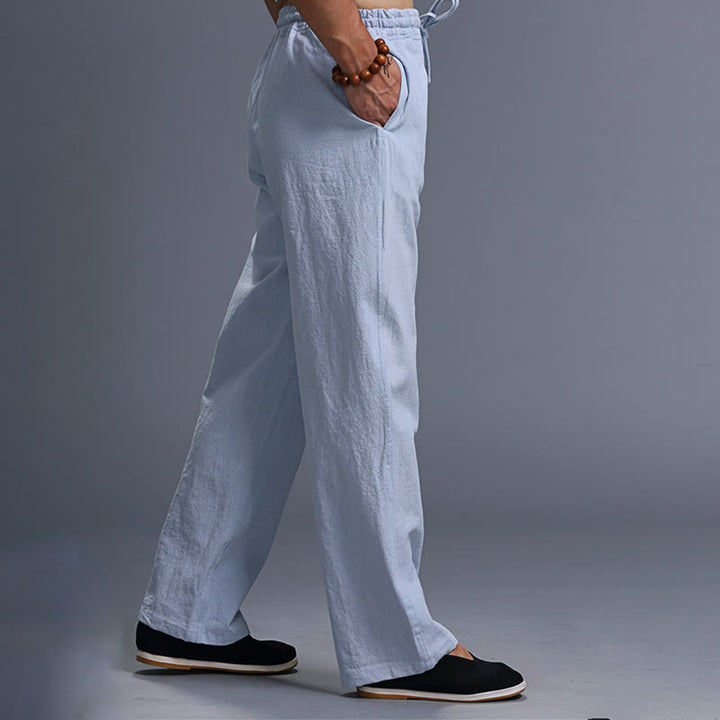 Pantalon décontracté en lin uni avec cordon de serrage et poches pour homme Buddha Stones - image 34