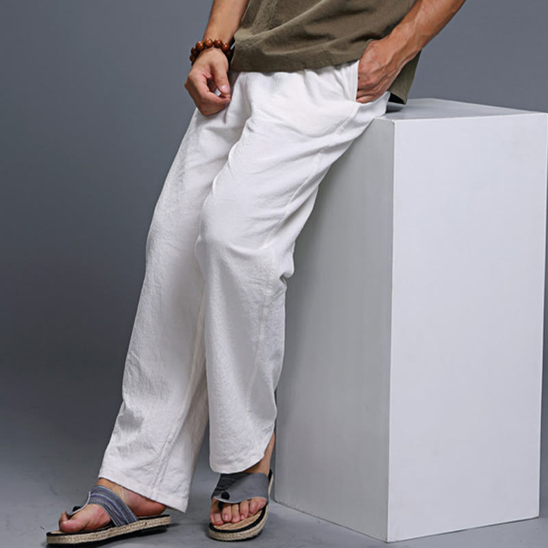 Pantalon décontracté en lin uni avec cordon de serrage et poches pour homme Buddha Stones - image 11