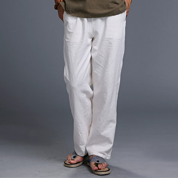 Pantalon décontracté en lin uni avec cordon de serrage et poches pour homme Buddha Stones - image 4