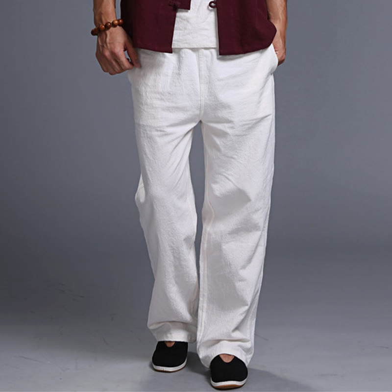 Pantalon décontracté en lin uni avec cordon de serrage et poches pour homme Buddha Stones - image 10