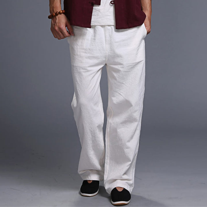 Pantalon décontracté en lin uni avec cordon de serrage et poches pour homme Buddha Stones - image 10