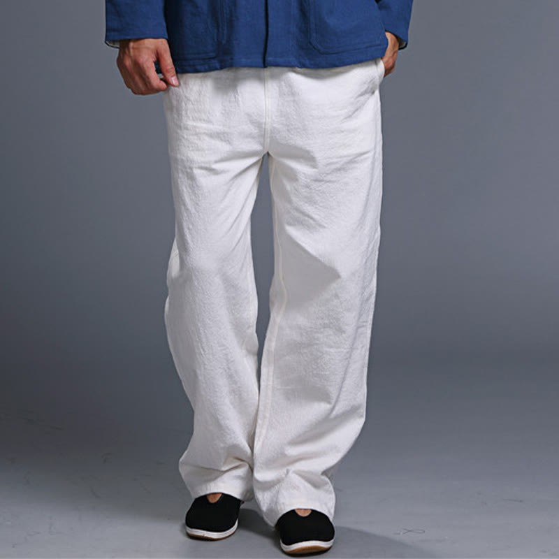 Pantalon décontracté en lin uni avec cordon de serrage et poches pour homme Buddha Stones - image 8