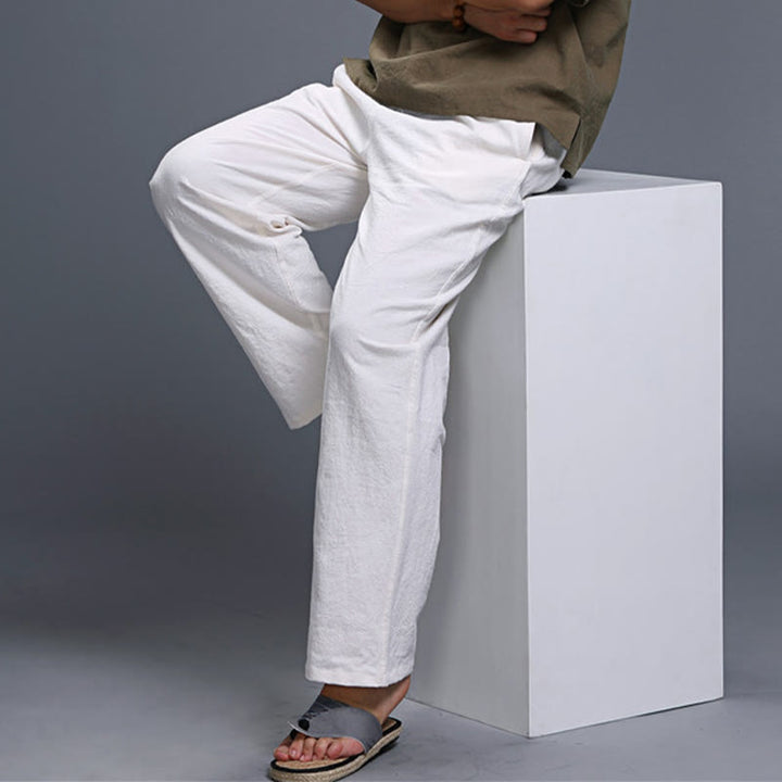 Pantalon décontracté en lin uni avec cordon de serrage et poches pour homme Buddha Stones - image 13