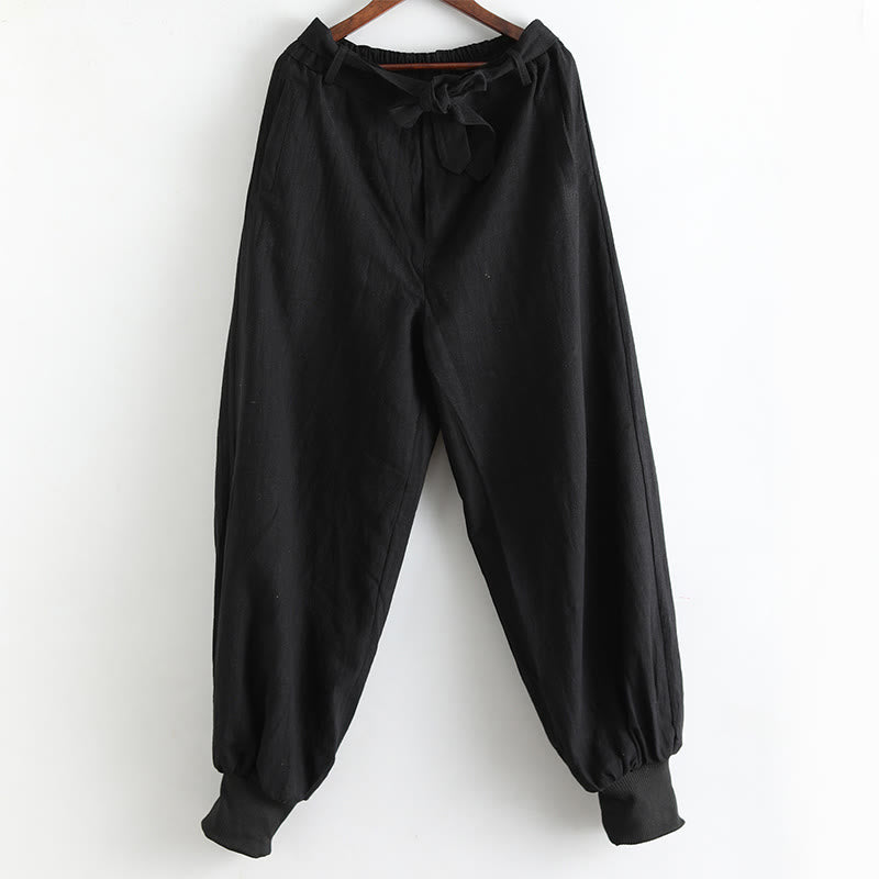 Pantalon pour homme en lin ramie avec fermeture éclair sur le devant et poches de couleur unie Buddha Stones