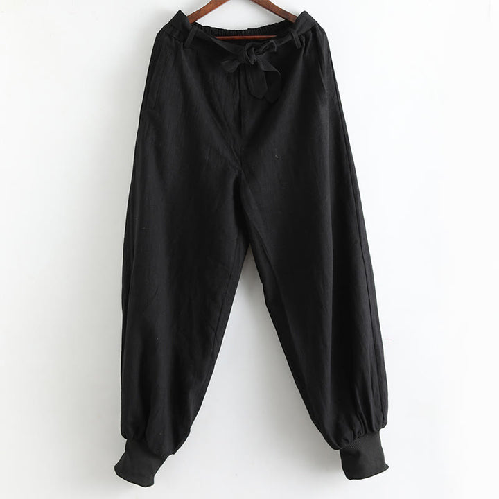 Pantalon pour homme en lin ramie avec fermeture éclair sur le devant et poches de couleur unie Buddha Stones