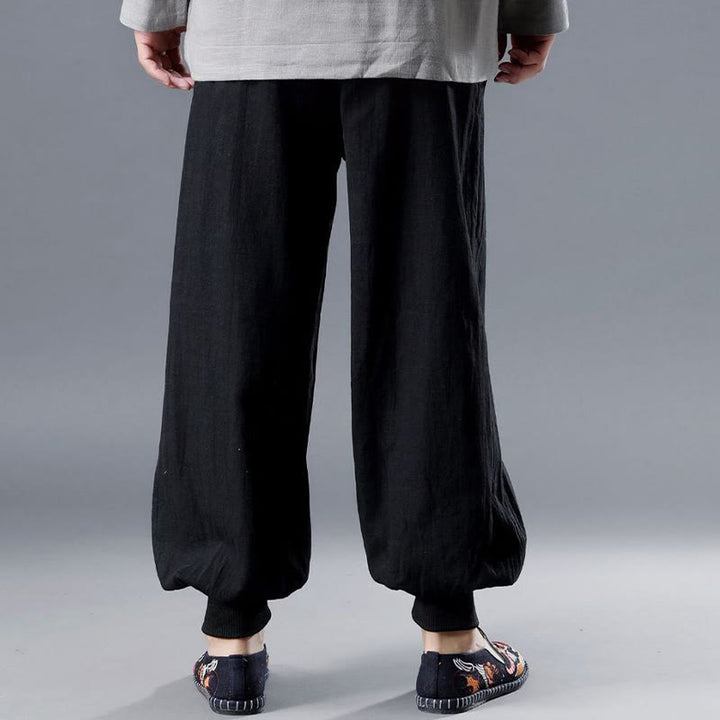 Pantalon pour homme en lin ramie avec fermeture éclair sur le devant et poches de couleur unie Buddha Stones