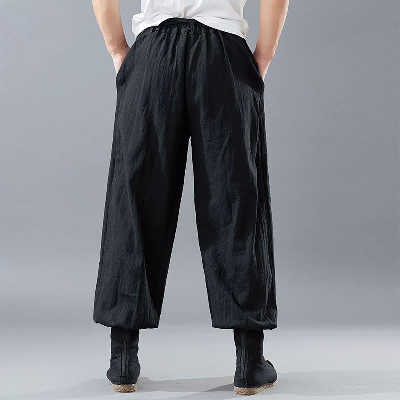 Pantalon pour homme en lin ramie avec fermeture éclair sur le devant et poches de couleur unie Buddha Stones