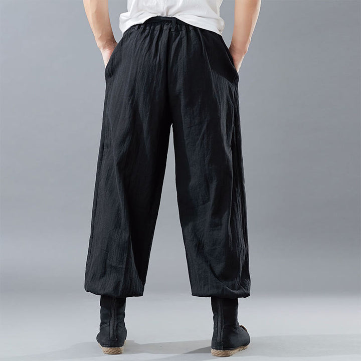 Pantalon pour homme en lin ramie avec fermeture éclair sur le devant et poches de couleur unie Buddha Stones