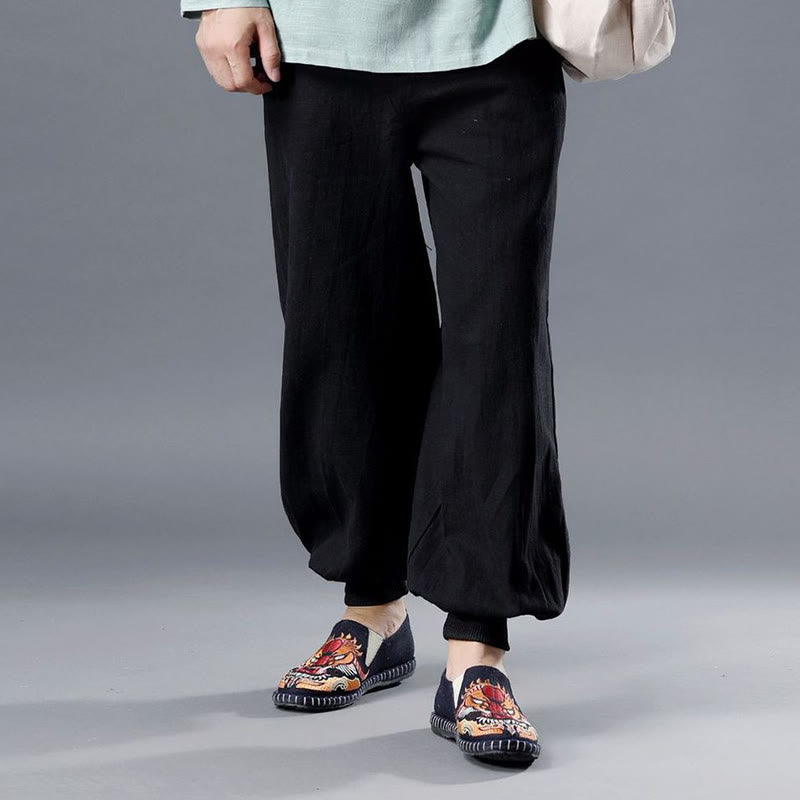 Pantalon pour homme en lin ramie avec fermeture éclair sur le devant et poches de couleur unie Buddha Stones