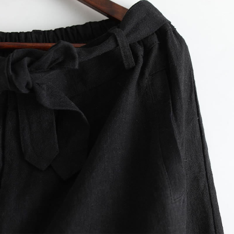 Pantalon pour homme en lin ramie avec fermeture éclair sur le devant et poches de couleur unie Buddha Stones
