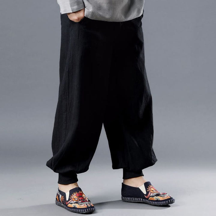 Pantalon pour homme en lin ramie avec fermeture éclair sur le devant et poches de couleur unie Buddha Stones