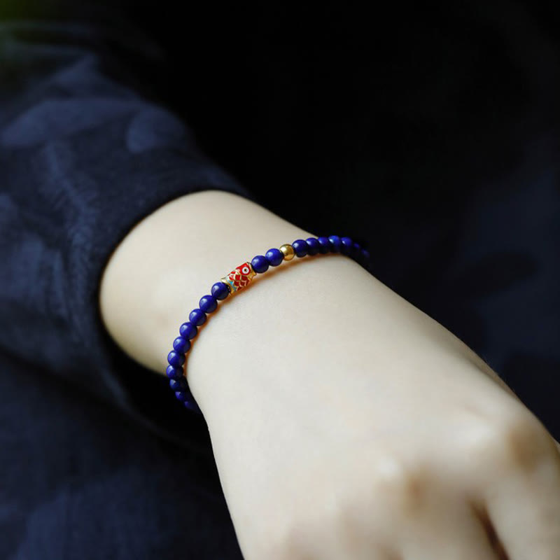 Bracelet positif en Buddha Stones et lazurite avec poisson koï