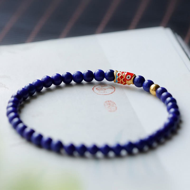 Bracelet positif en Buddha Stones et lazurite avec poisson koï