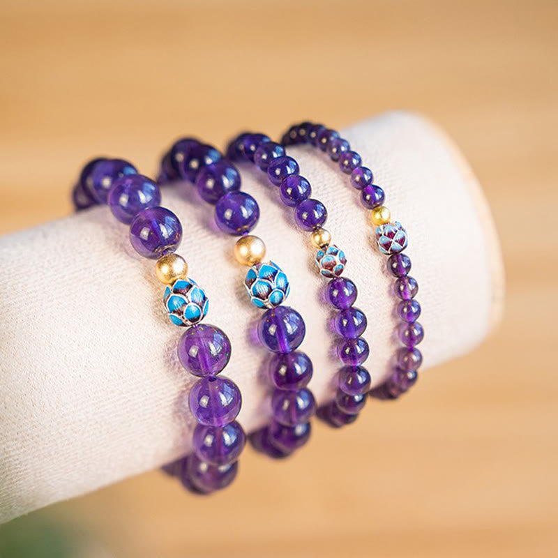 Bracelet de conscience spirituelle en améthyste naturelle et lotus de Buddha Stones