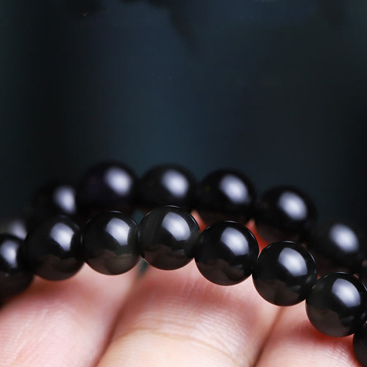 Bracelet de purification porte-bonheur en obsidienne Buddha Stones avec patte de chat et graine de Bodhi - image 12