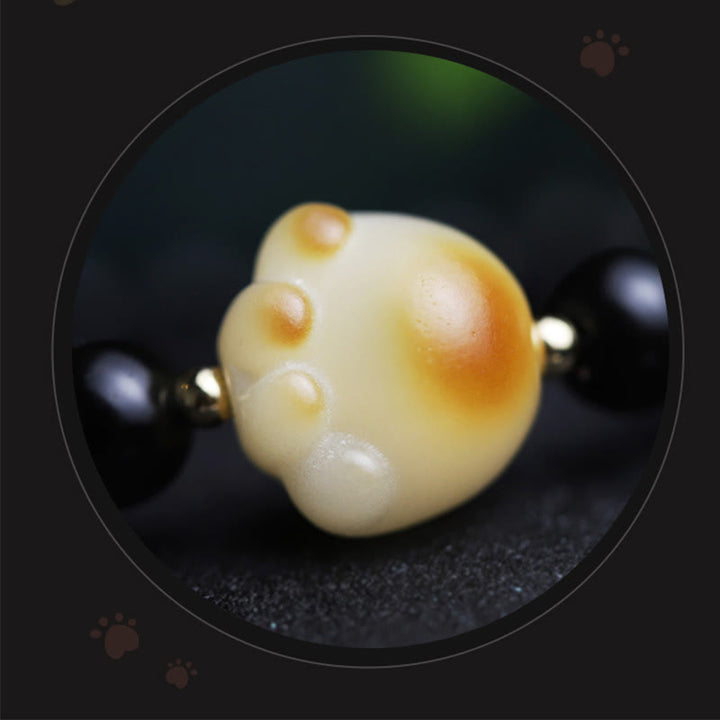 Bracelet de purification porte-bonheur en obsidienne Buddha Stones avec patte de chat et graine de Bodhi - image 15