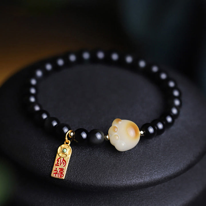 Bracelet de purification porte-bonheur en obsidienne Buddha Stones avec patte de chat et graine de Bodhi - image 9