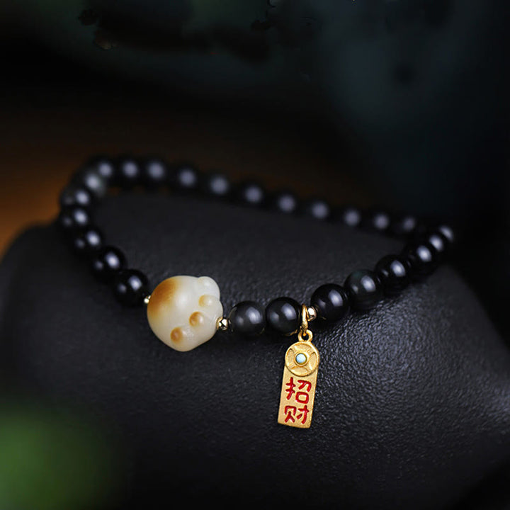 Bracelet de purification porte-bonheur en obsidienne Buddha Stones avec patte de chat et graine de Bodhi - image 7