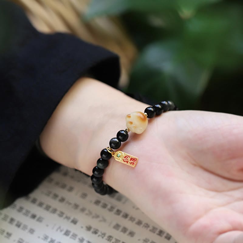 Bracelet de purification porte-bonheur en obsidienne Buddha Stones avec patte de chat et graine de Bodhi - image 5