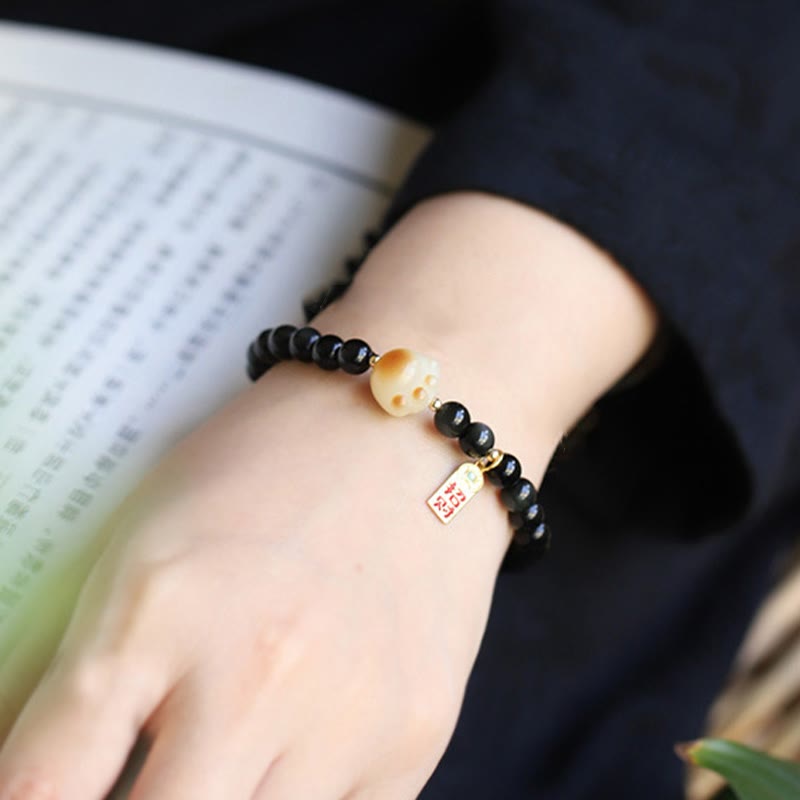 Bracelet de purification porte-bonheur en obsidienne Buddha Stones avec patte de chat et graine de Bodhi - image 4