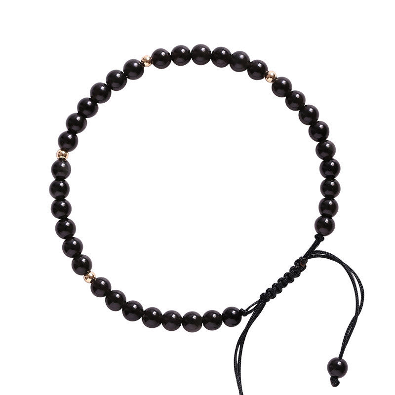 Bracelet en corde avec petites perles d'obsidienne noire Buddha Stones