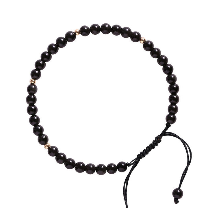 Bracelet en corde avec petites perles d'obsidienne noire Buddha Stones