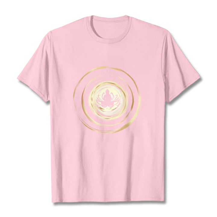 T-shirt à motif de lotus Bouddha en méditation avec Buddha Stones - Rose clair - 2XL - image 13