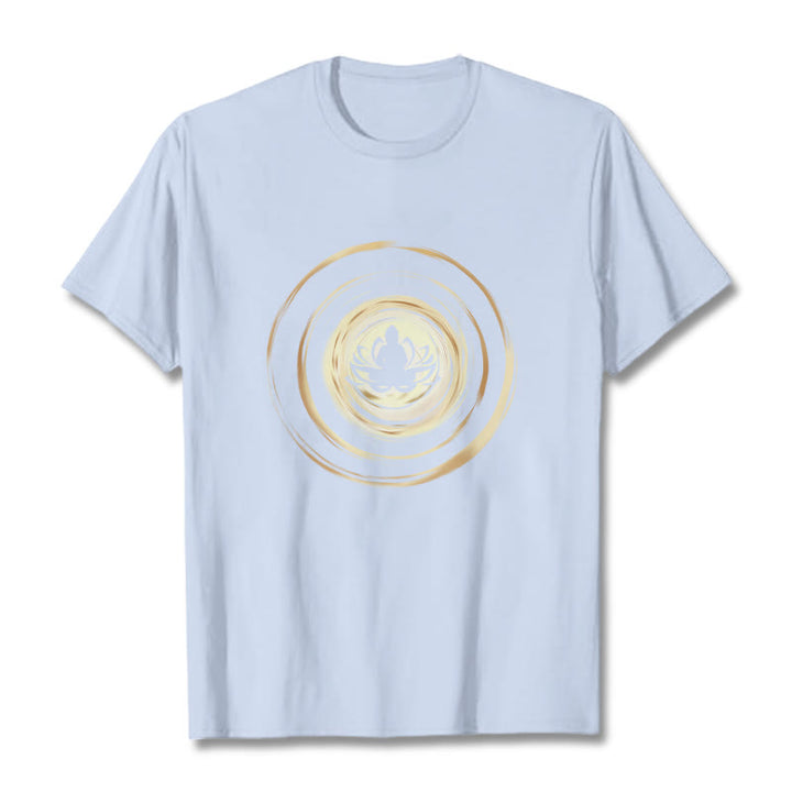 T-shirt à motif de lotus Bouddha en méditation avec Buddha Stones - Cyan clair - 2XL - image 19