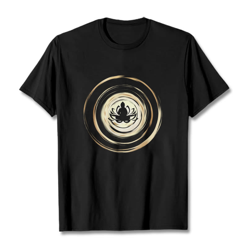 T-shirt à motif de lotus Bouddha en méditation avec Buddha Stones - Noir - 2XL - image 1