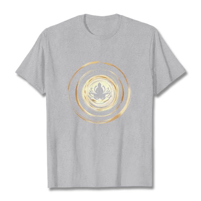 T-shirt à motif de lotus Bouddha en méditation avec Buddha Stones - Gris clair - 2XL - image 19
