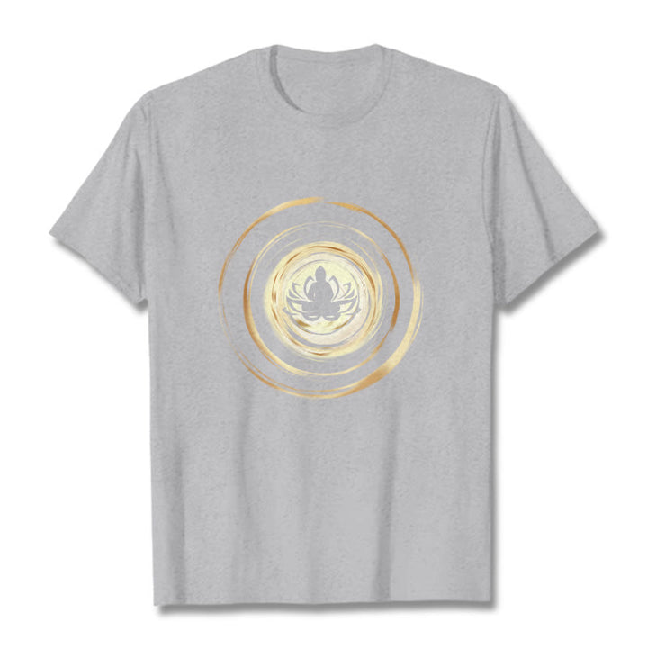 T-shirt à motif de lotus Bouddha en méditation avec Buddha Stones - Gris clair - 2XL - image 19