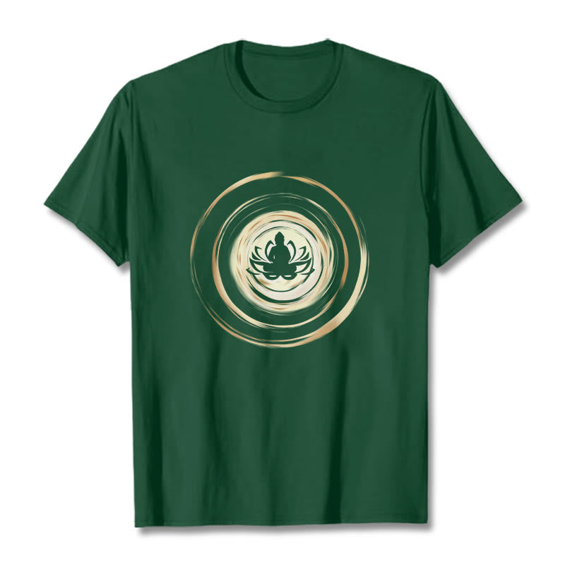 T-shirt à motif de lotus Bouddha en méditation avec Buddha Stones - Vert forêt - 2XL - image 10