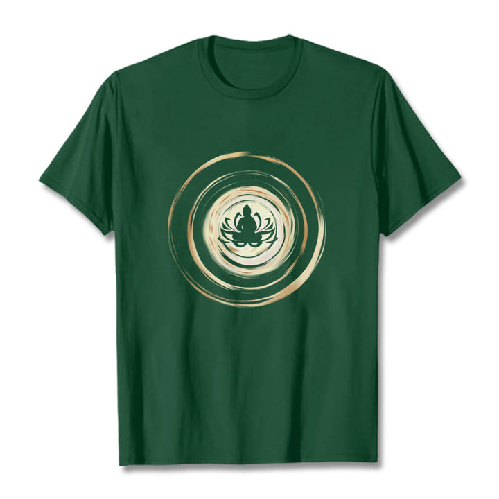 T-shirt à motif de lotus Bouddha en méditation avec Buddha Stones - Vert forêt - 2XL - image 10