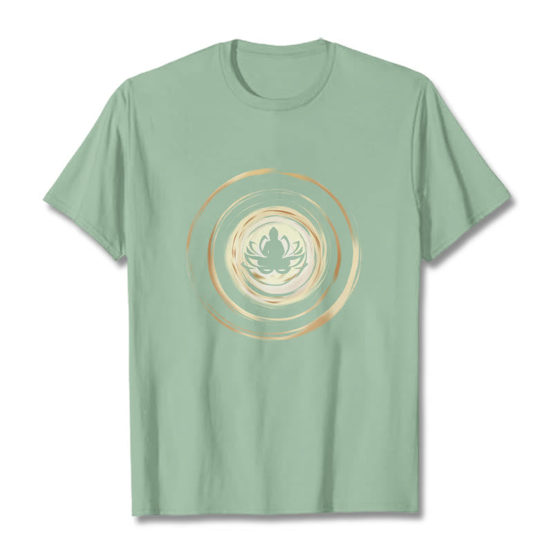 T-shirt à motif de lotus Bouddha en méditation avec Buddha Stones - Vert pâle - 2XL - image 14