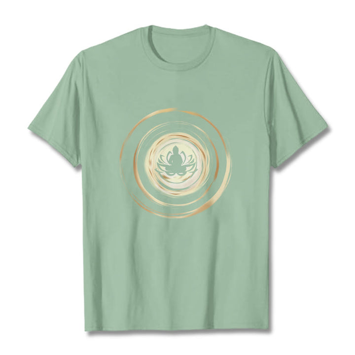 T-shirt à motif de lotus Bouddha en méditation avec Buddha Stones - Vert pâle - 2XL - image 14