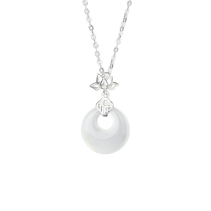 Collier avec pendentif en argent sterling 925 et Buddha Stones en calcédoine, fleur de lotus, caractère Fu, boucle de paix, positif - image 1