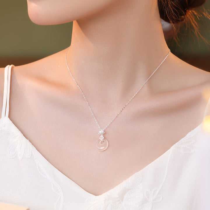 Collier avec pendentif en argent sterling 925 et Buddha Stones en calcédoine, fleur de lotus, caractère Fu, boucle de paix, positif - image 3