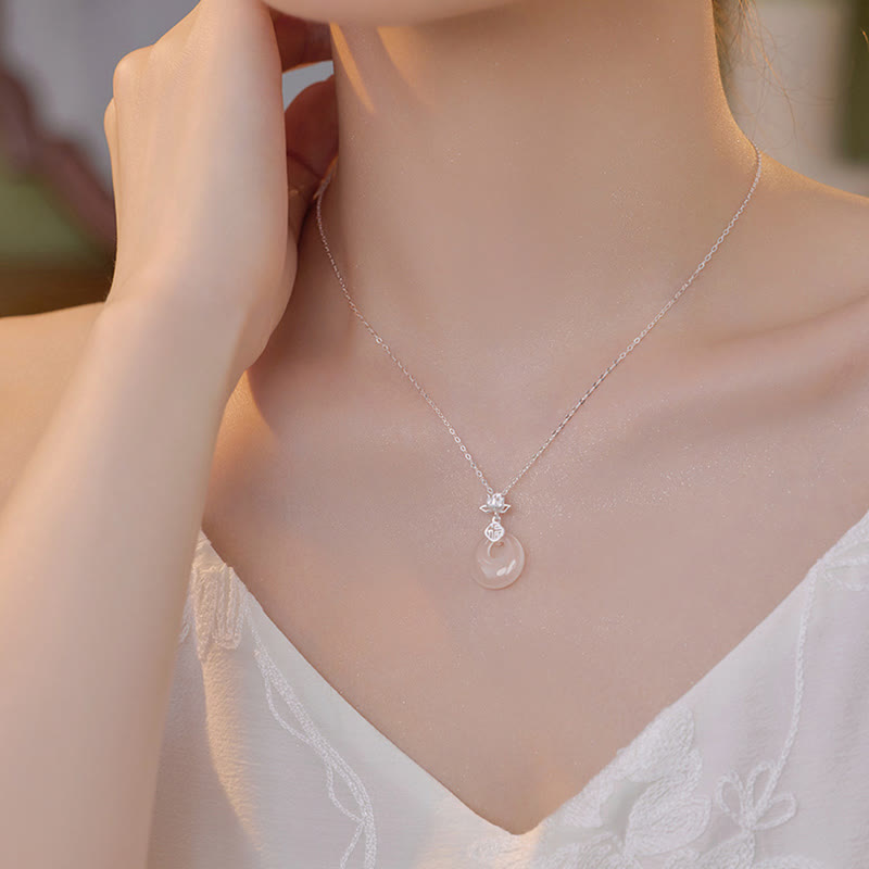 Collier avec pendentif en argent sterling 925 et Buddha Stones en calcédoine, fleur de lotus, caractère Fu, boucle de paix, positif - image 2