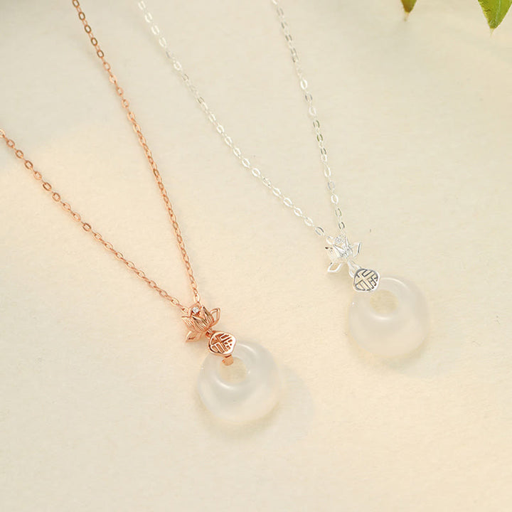 Collier avec pendentif en argent sterling 925 et Buddha Stones en calcédoine, fleur de lotus, caractère Fu, boucle de paix, positif - image 11