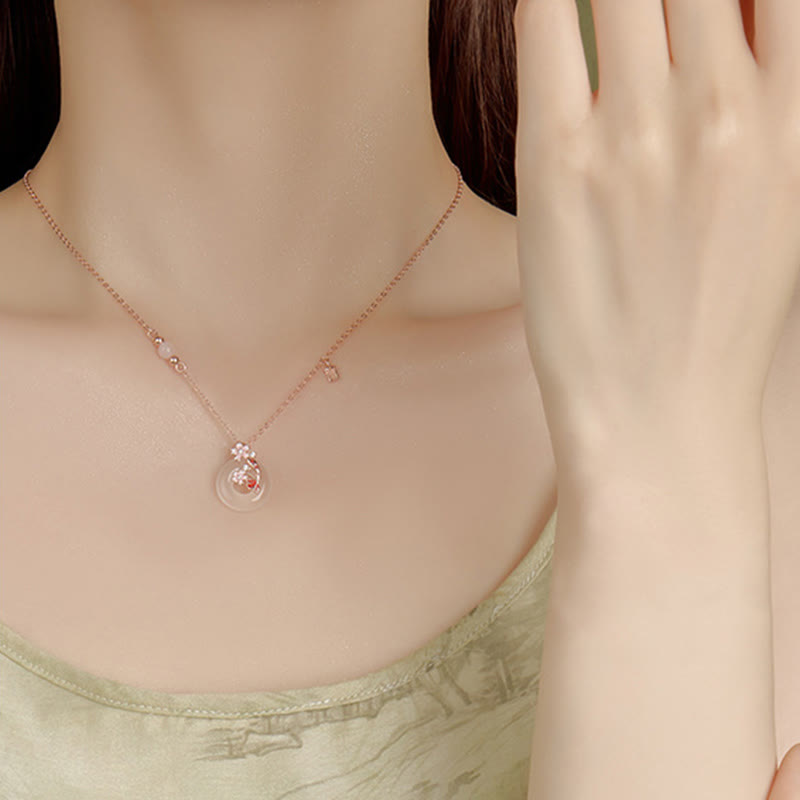 Collier pendentif positif en argent sterling 925 avec boucle de paix et poisson Koi et Buddha Stones en calcédoine et cristal rose